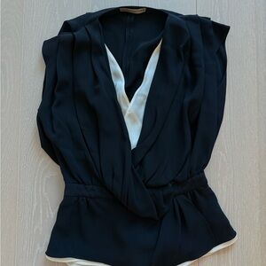 Balenciaga Black and White Draped Blouse